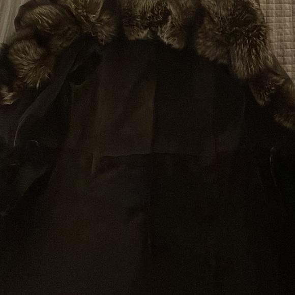 Olive green shearling coat,w/ snake trim, and fur collar- square button closure. - Picture 8 of 8